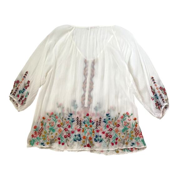 Johnny Was Workshop Sarah Blouse - White - Multicolor Embroidery - Floral - M - Picture 4 of 6